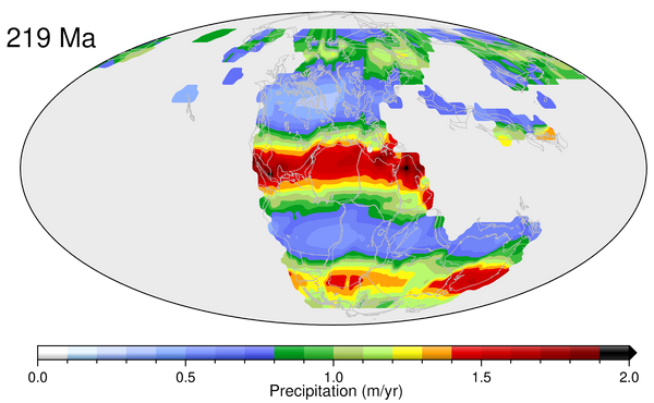 Modelling global precipitation since 250 million years ago
